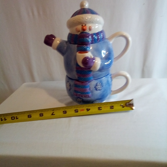 Christmas blue snowman teapot And cup . Beautiful Condition - Picture 8 of 12